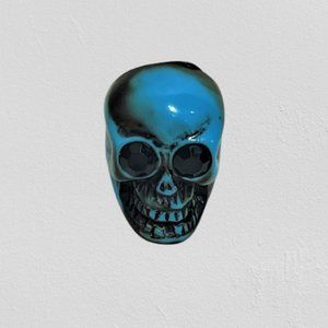 Blue and Black Resin Skull Ring with Rhinestone Eyes Halloween Ring